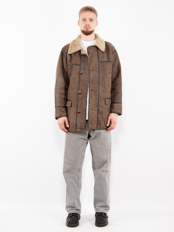 Vintage 90's Men Sheepskin Coat in Brown