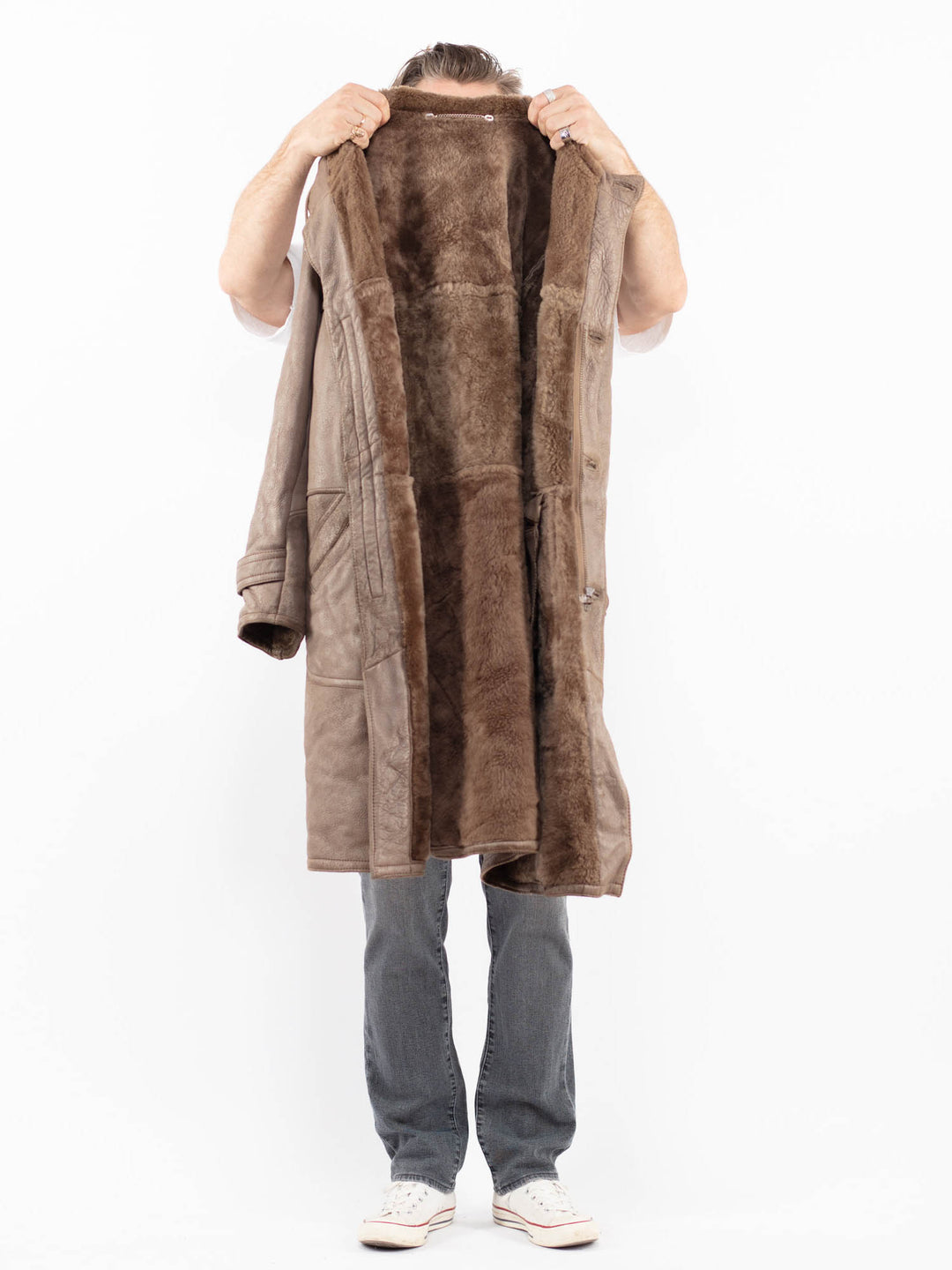 Vintage 90's Men Sheepskin Coat in BeigeZ1972
