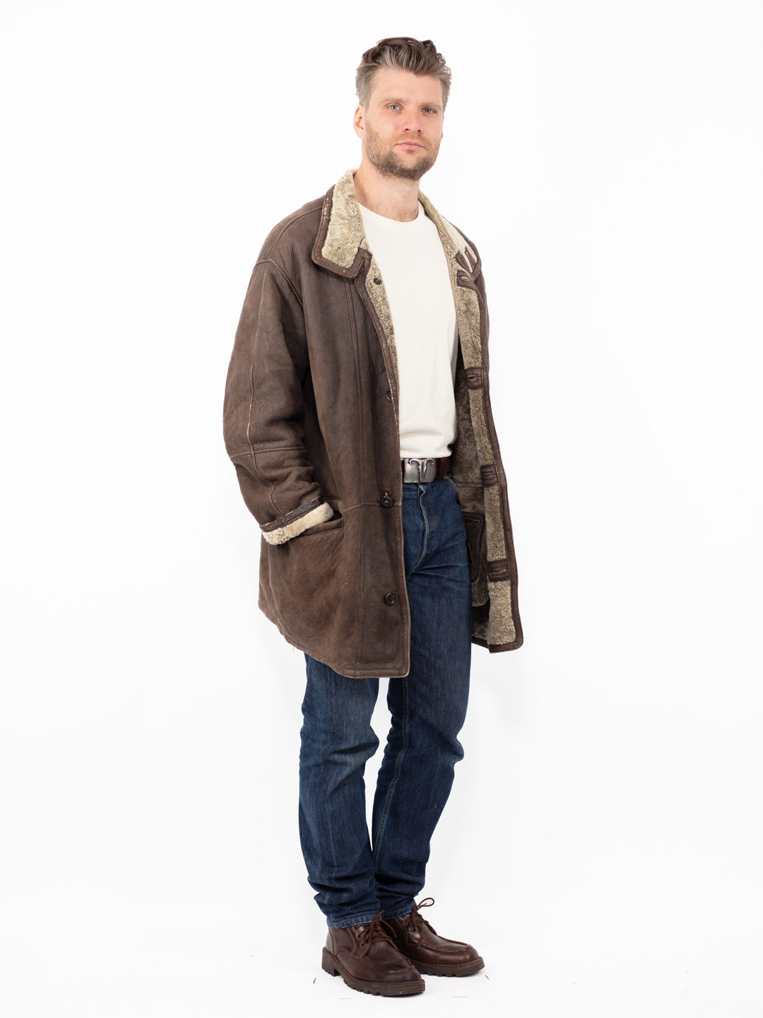 Vintage 90's Men Sheepskin Coat in BrownZ2574