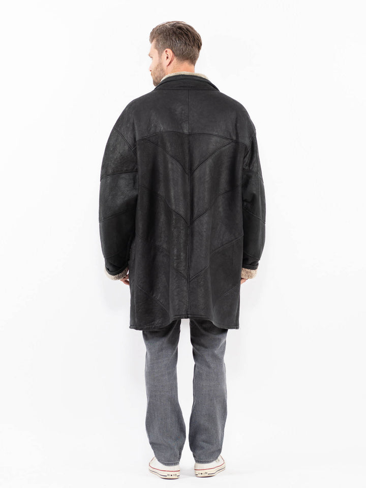 Vintage 90's Men Sheepskin Coat in BlackZ1973
