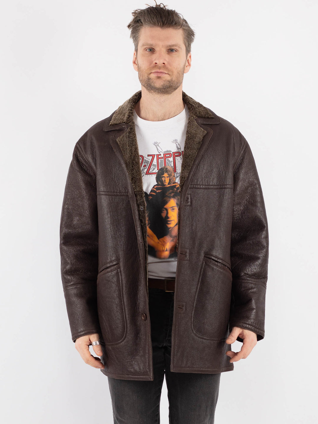 Vintage 90's Men Sheepskin Coat in Brown