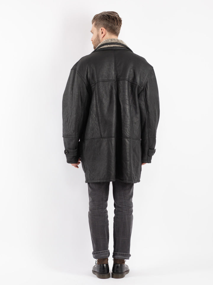 Vintage 90's Men Sheepskin Coat in Black