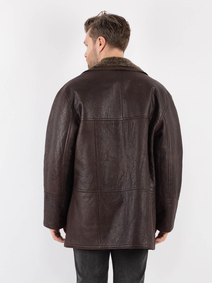 Vintage 90's Men Sheepskin Coat in Brown