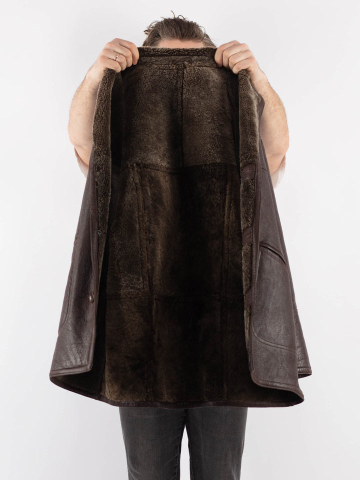 Vintage 90's Men Sheepskin Coat in Brown