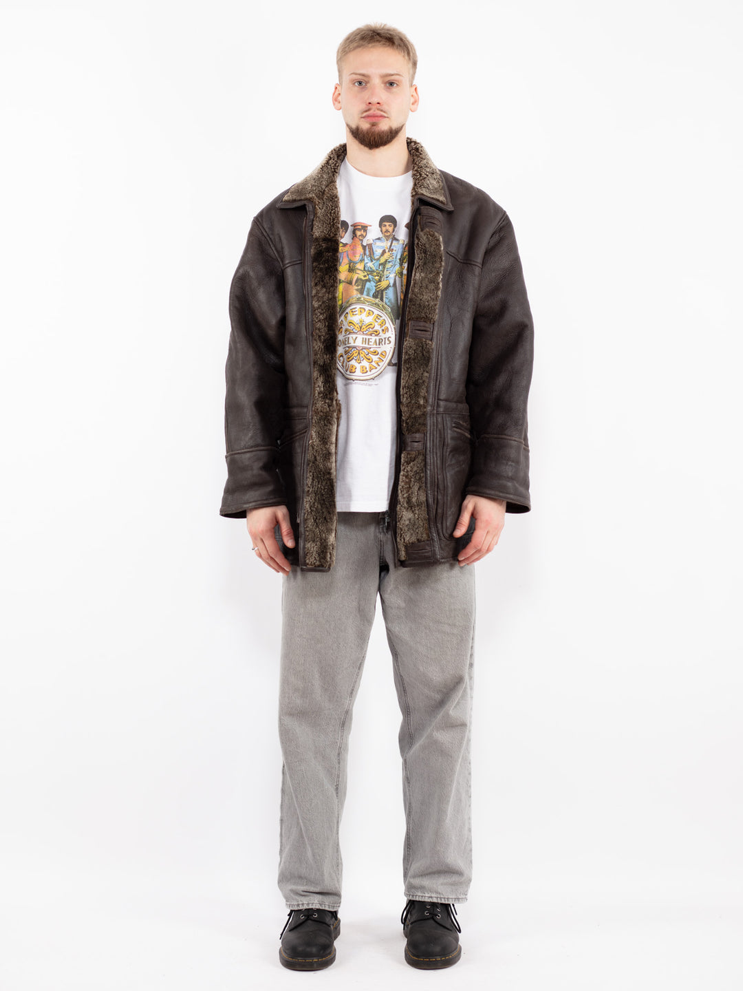 Vintage 90's Men Sheepskin Coat in BrownZ2507