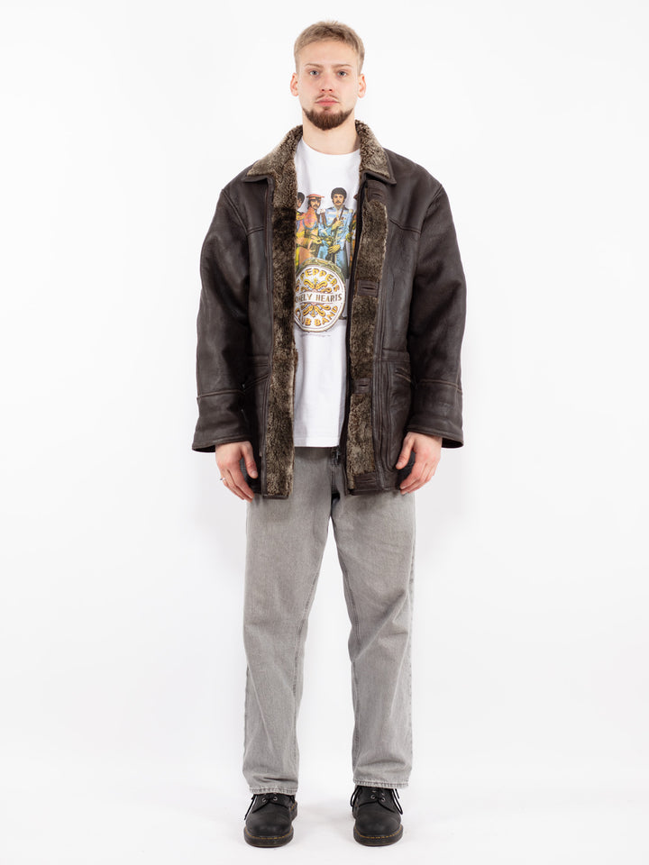Vintage 90's Men Sheepskin Coat in BrownZ2507