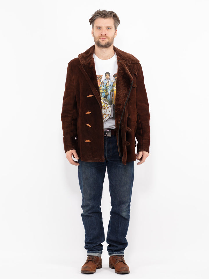 Vintage 90's Men Sheepskin Coat in Brown
