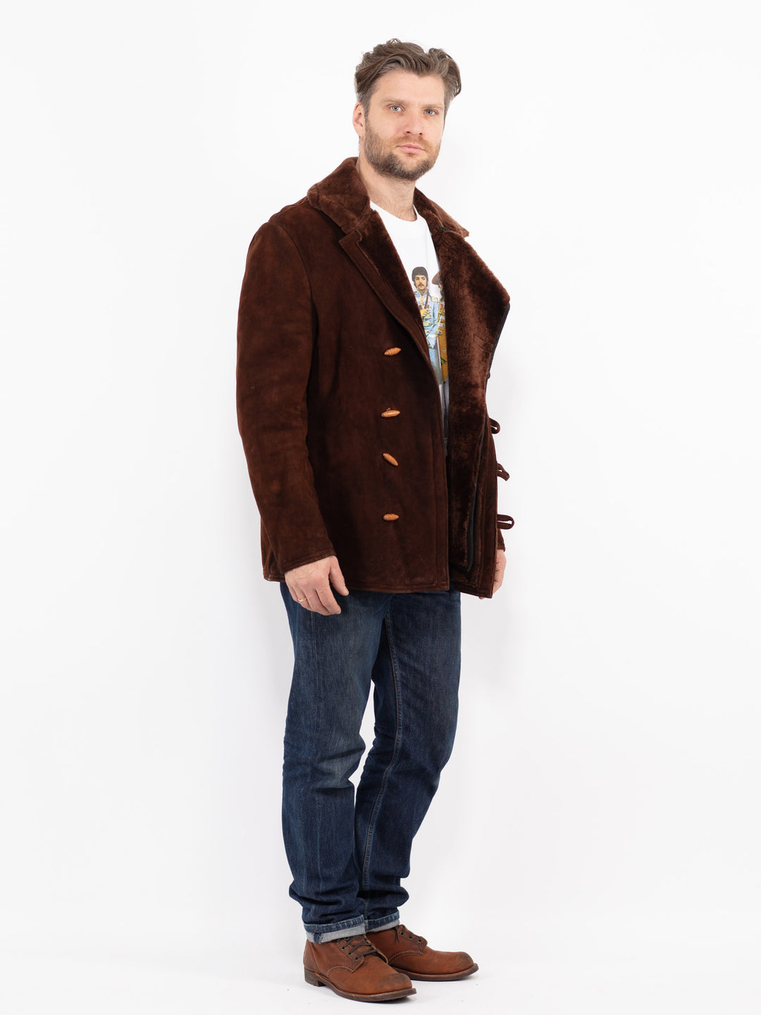 Vintage 90's Men Sheepskin Coat in Brown