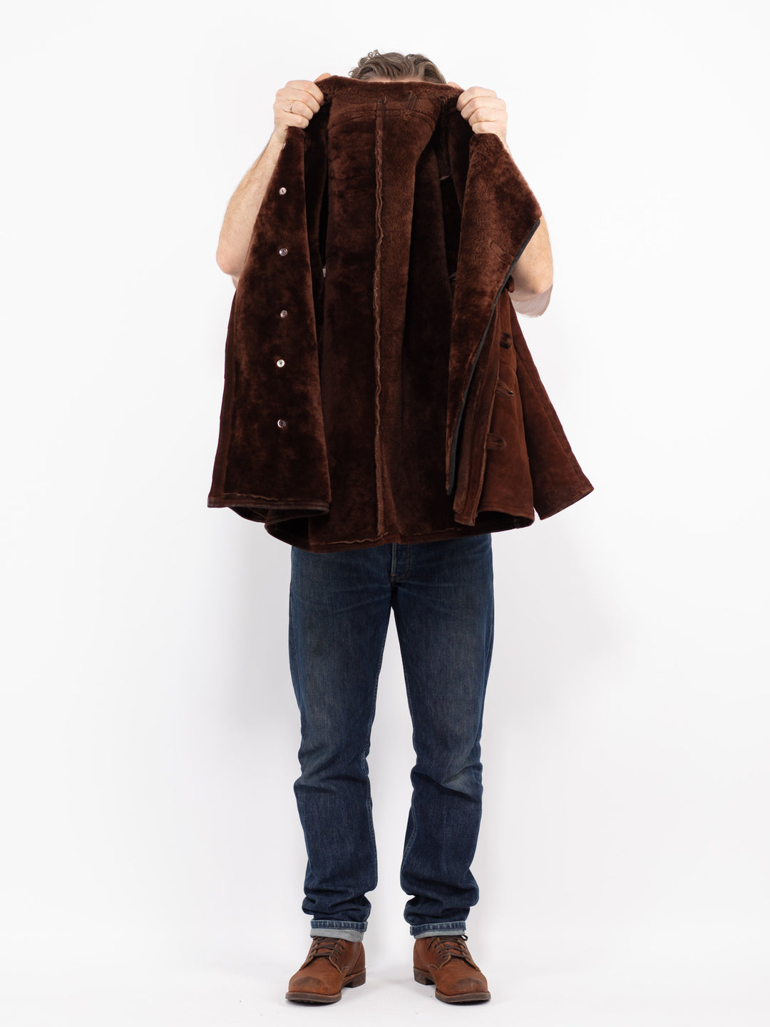 Vintage 90's Men Sheepskin Coat in Brown