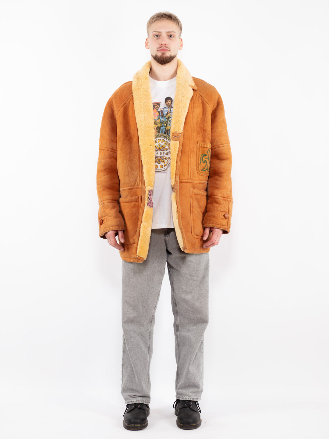 Vintage 90's Men Sheepskin Coat in BrownZ2509