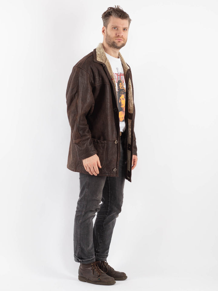 Vintage 90's Men Sheepskin Coat in Brown