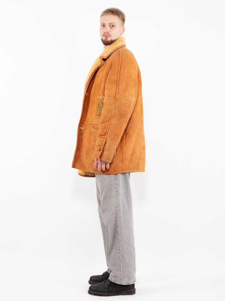 Vintage 90's Men Sheepskin Coat in BrownZ2509