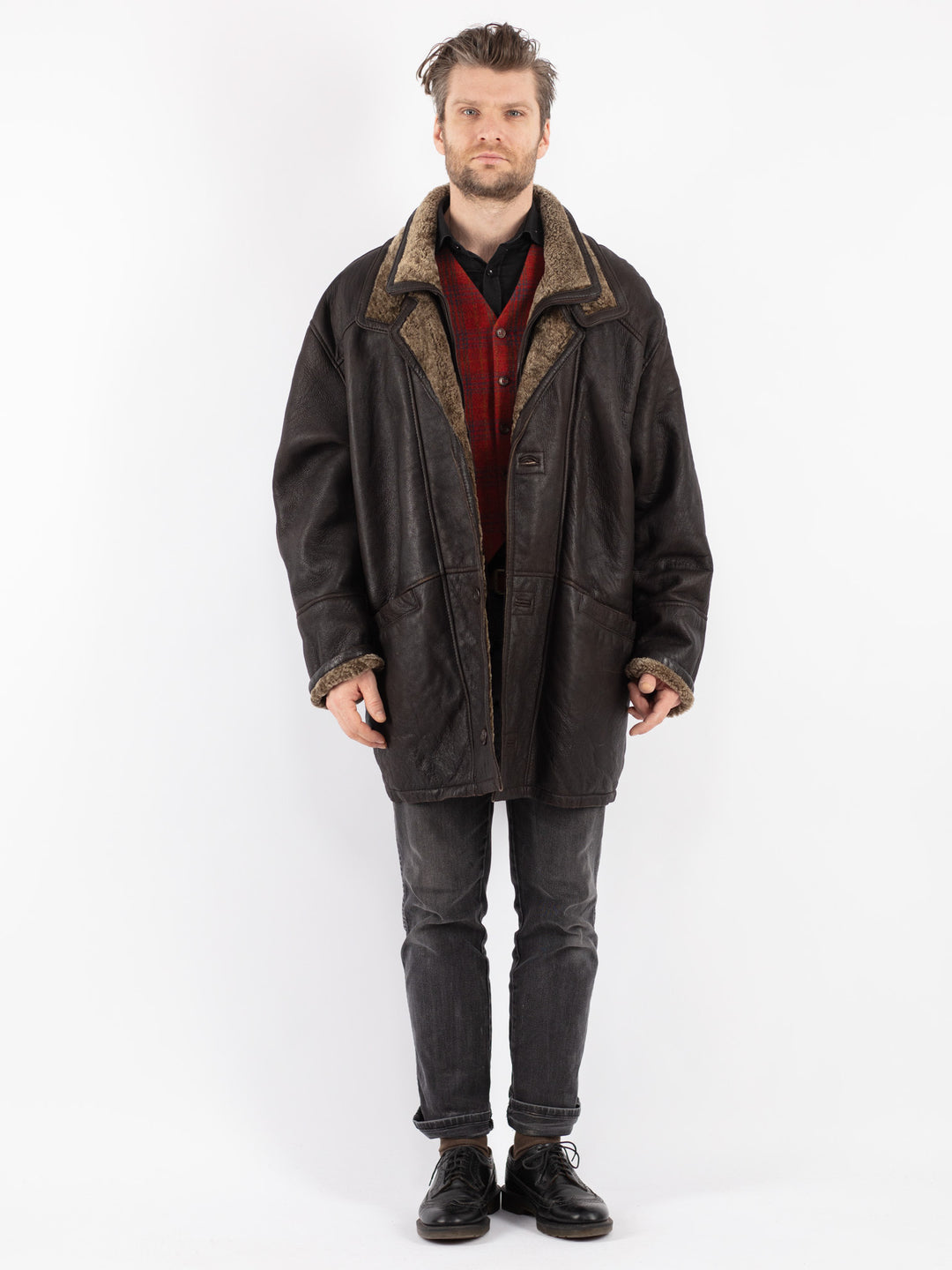 Vintage 90's Men Sheepskin Coat in Brown - NorthernGrip
