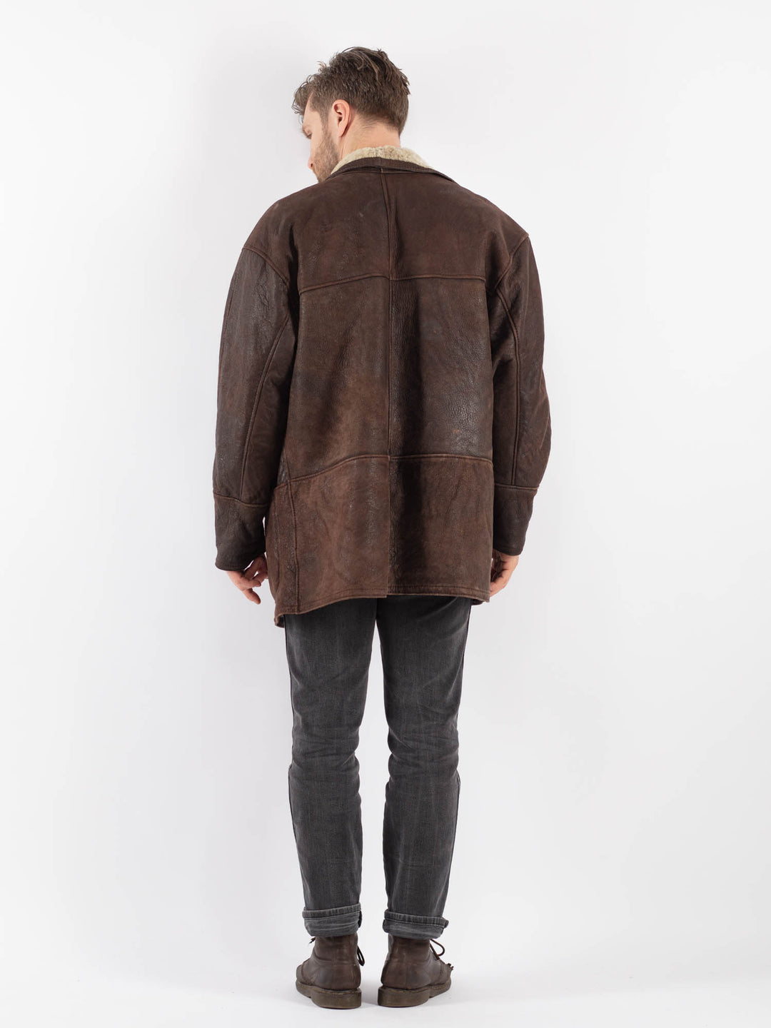 Vintage 90's Men Sheepskin Coat in Brown