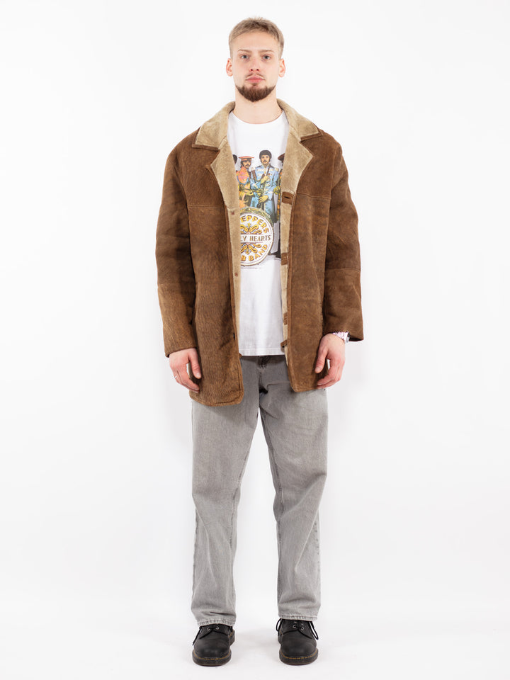 Vintage 90's Men Sheepskin Coat in Brown