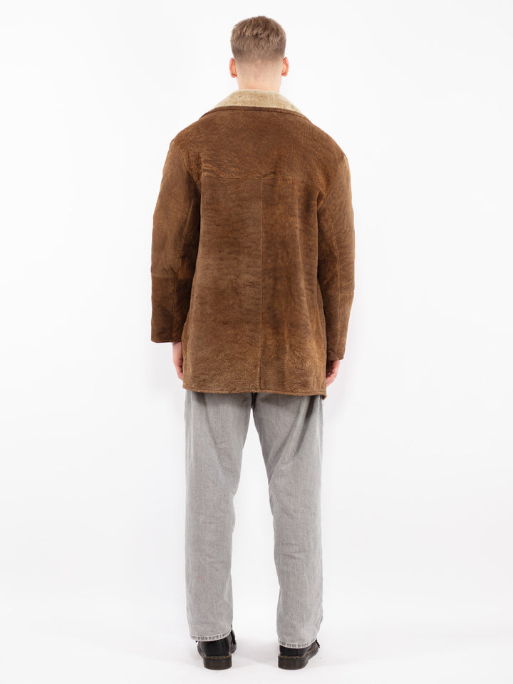 Vintage 90's Men Sheepskin Coat in Brown