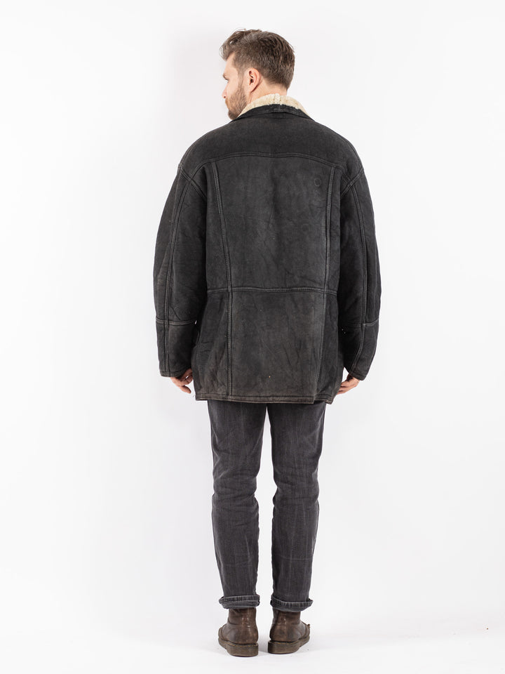 Vintage 90's Men Sheepskin Coat in Black