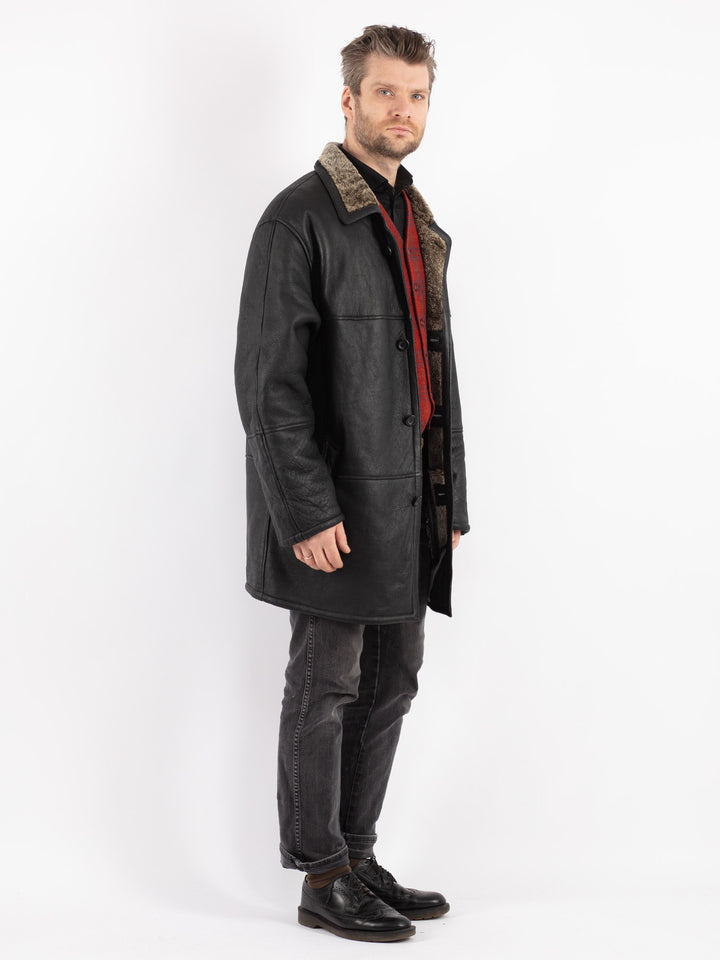 Vintage 90's Men Sheepskin Coat in Black