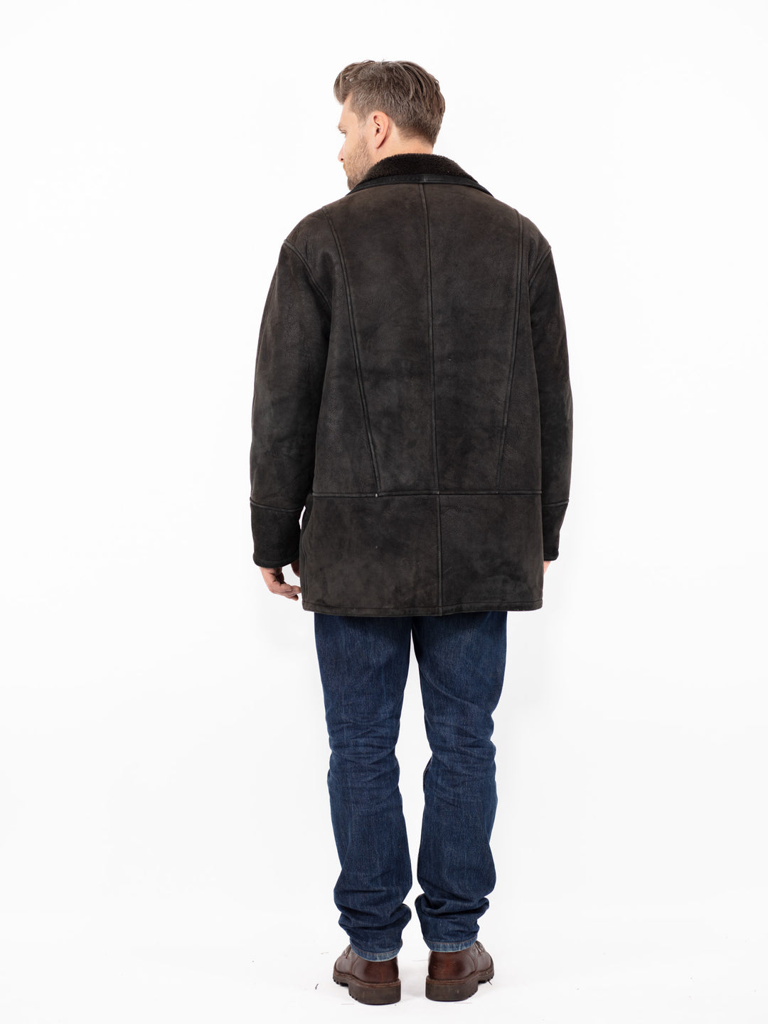 Vintage 90's Men Sheepskin Coat in Faded Black