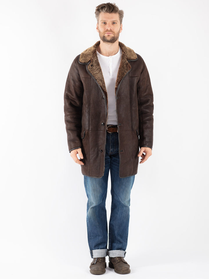 Vintage 90's Men Sheepskin Coat in Brown