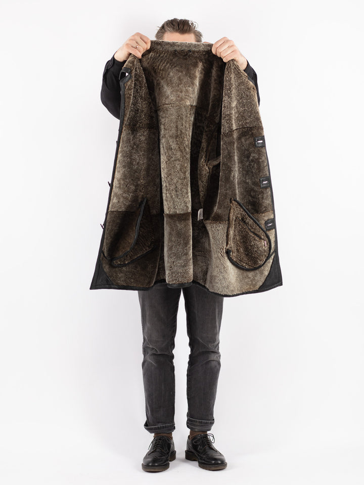 Vintage 90's Men Sheepskin Coat in Black