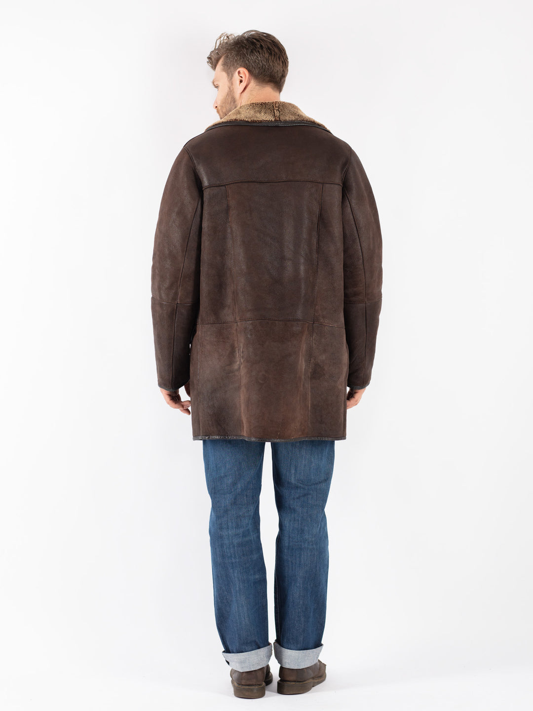 Vintage 90's Men Sheepskin Coat in Brown