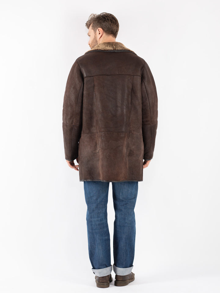 Vintage 90's Men Sheepskin Coat in Brown