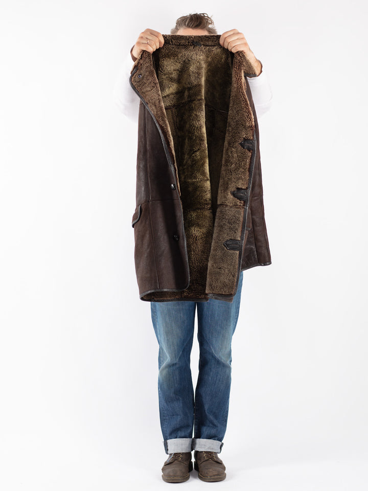 Vintage 90's Men Sheepskin Coat in Brown