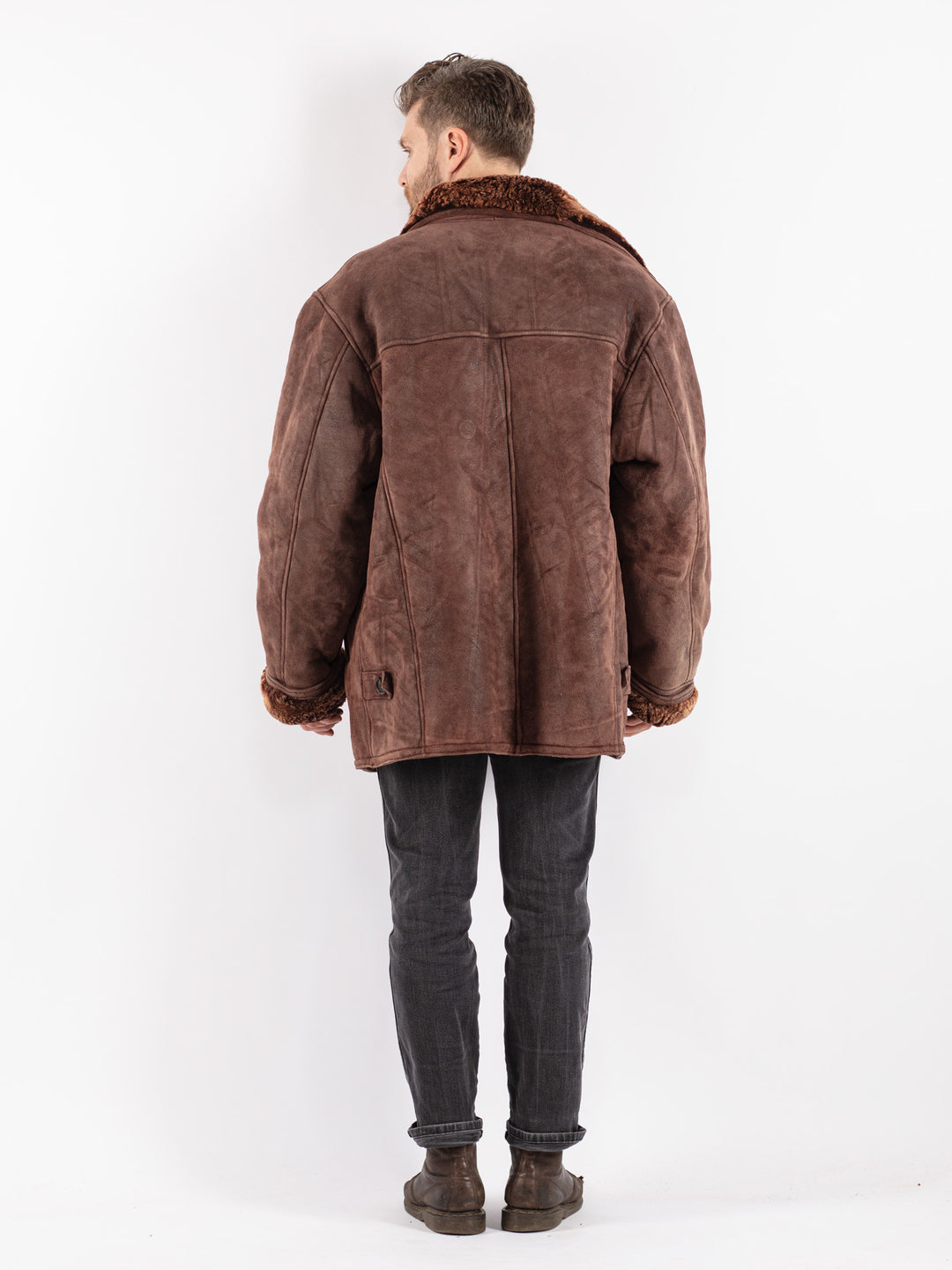 Vintage 90's Men Sheepskin Coat in Brown