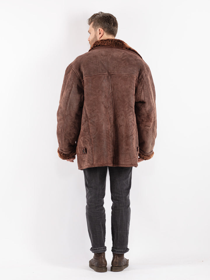 Vintage 90's Men Sheepskin Coat in Brown