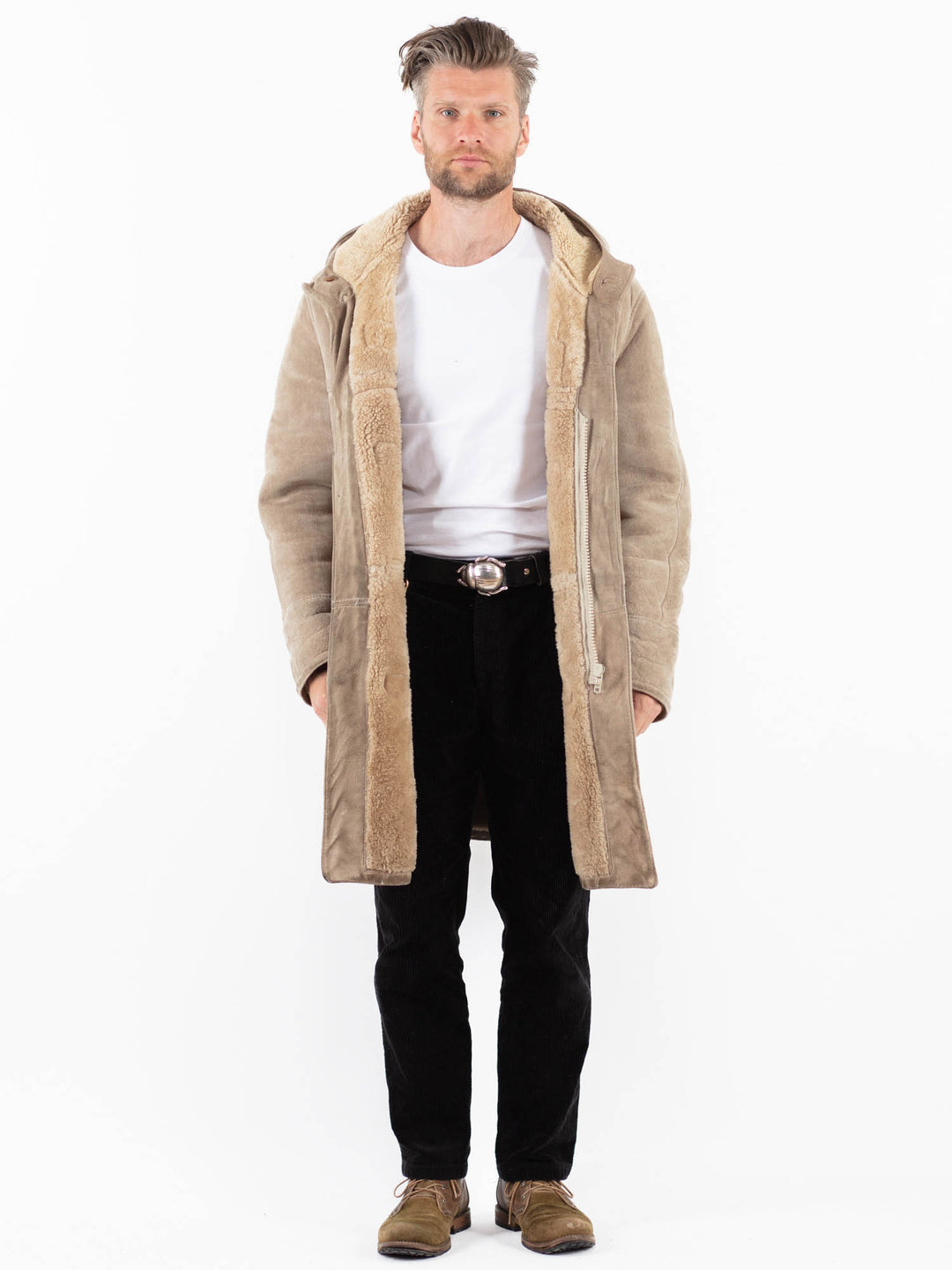 Vintage 80's Men Sheepskin Coat in BeigeZ1883