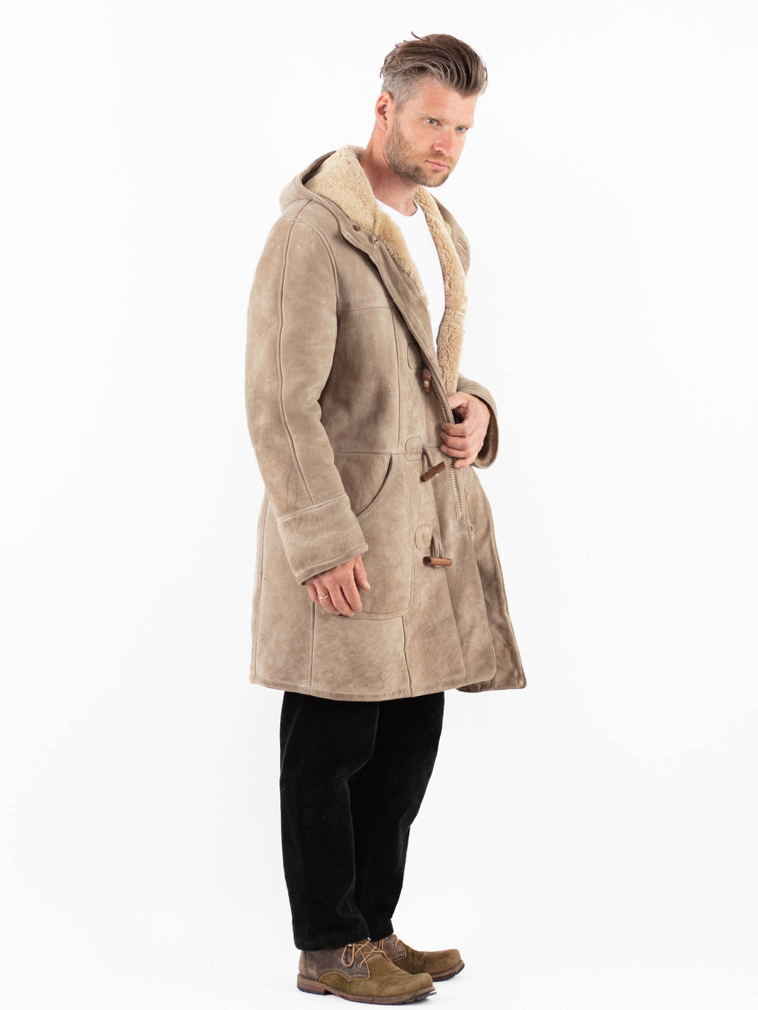 Vintage 80's Men Sheepskin Coat in BeigeZ1883