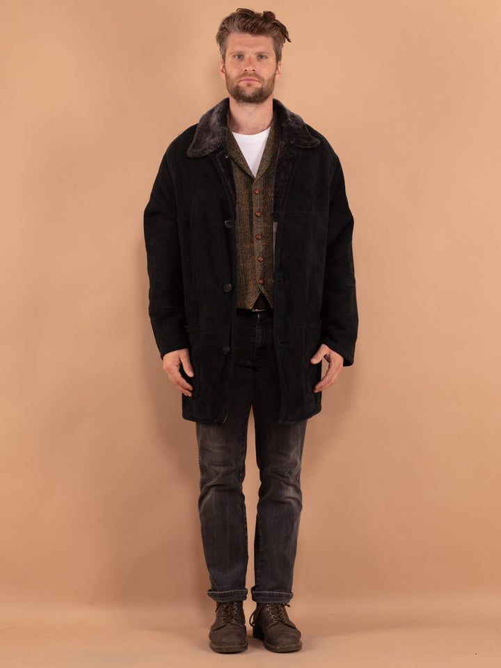 Vintage 90's Men Sheepskin Coat in Black