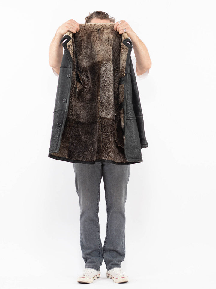 Vintage 90's Men Sheepskin Coat in BlackZ1982