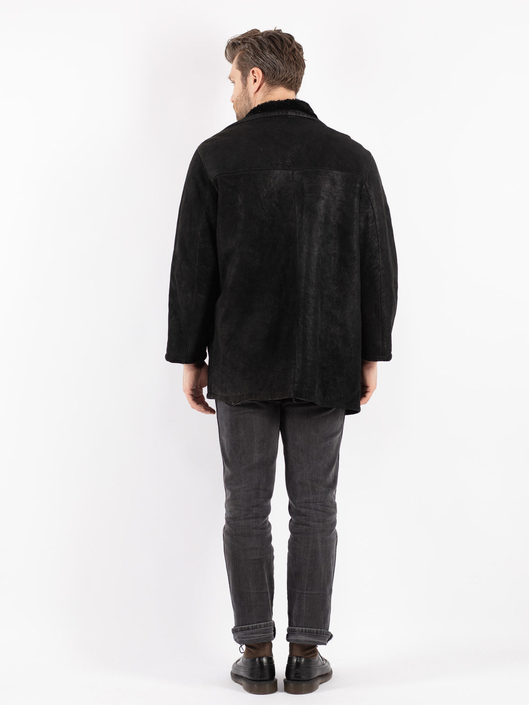 Vintage 90's Men Sheepskin Coat in Black