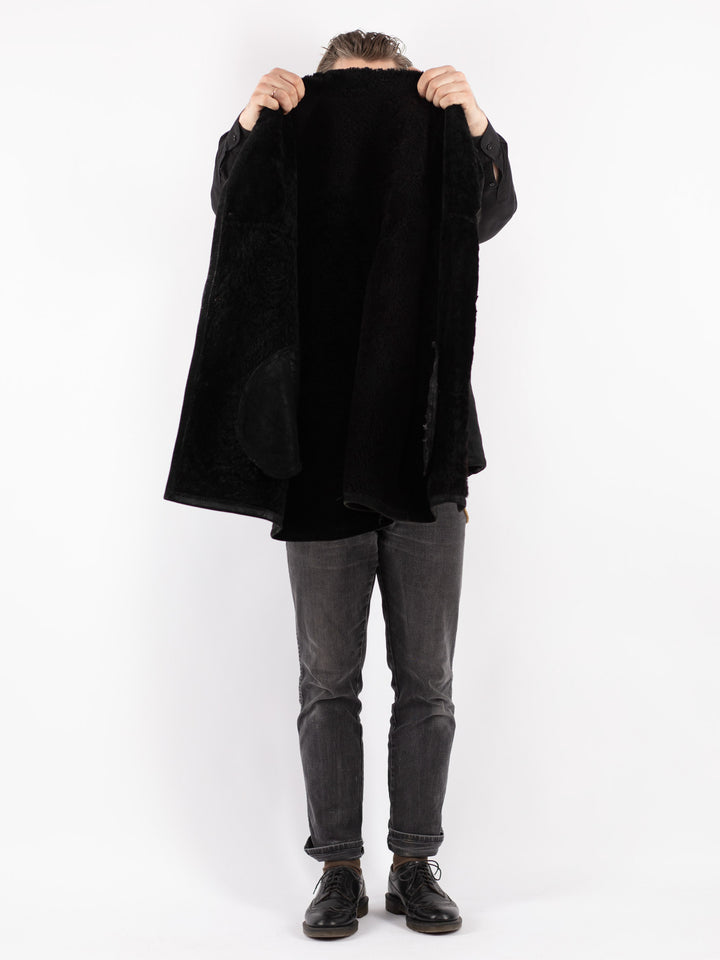 Vintage 90's Men Sheepskin Coat in Black