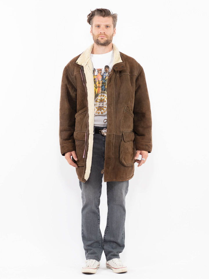 Vintage 90's Men Sheepskin Coat in BrownZ1984