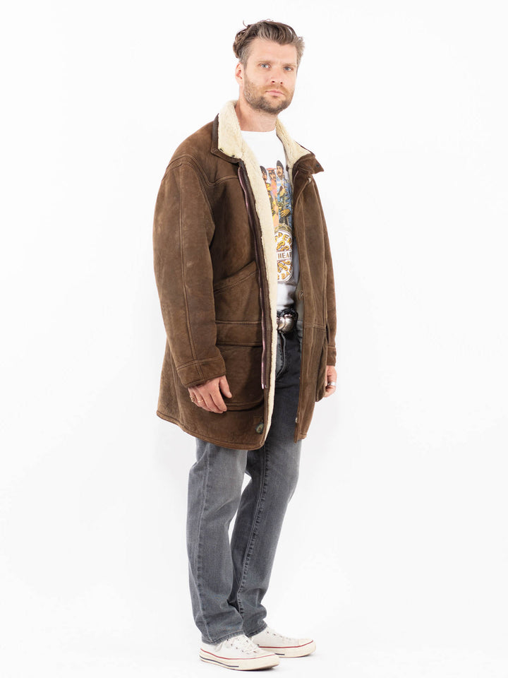 Vintage 90's Men Sheepskin Coat in BrownZ1984