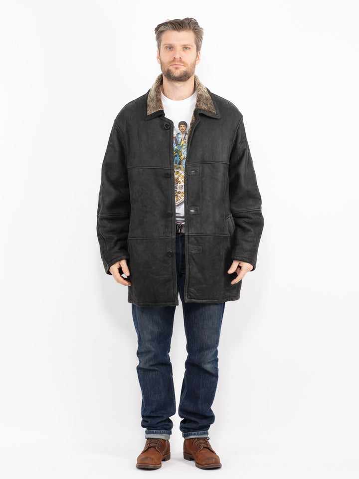 Vintage 90's Men Sheepskin Coat in BlackZ2716