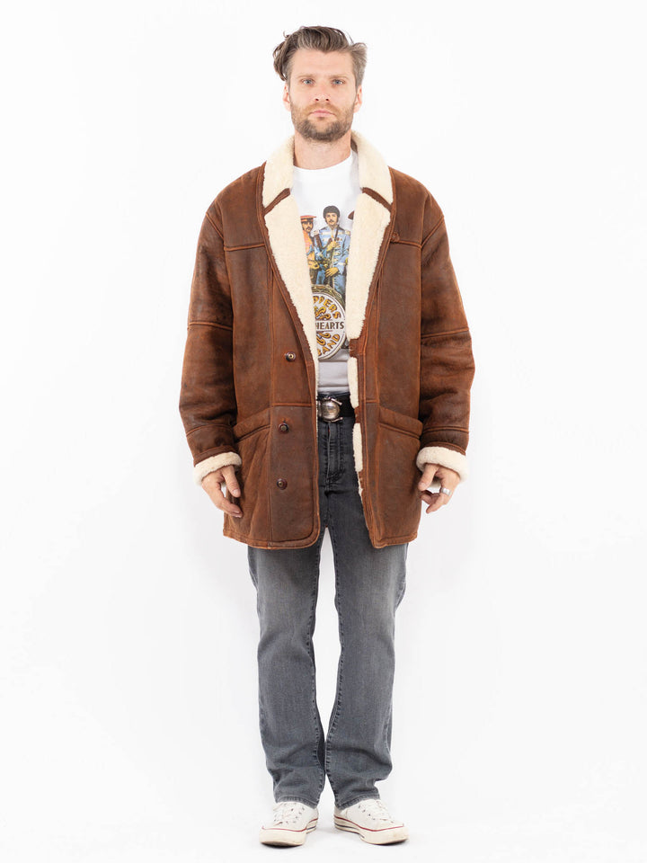 Vintage 90's Men Sheepskin Coat in BrownZ1985