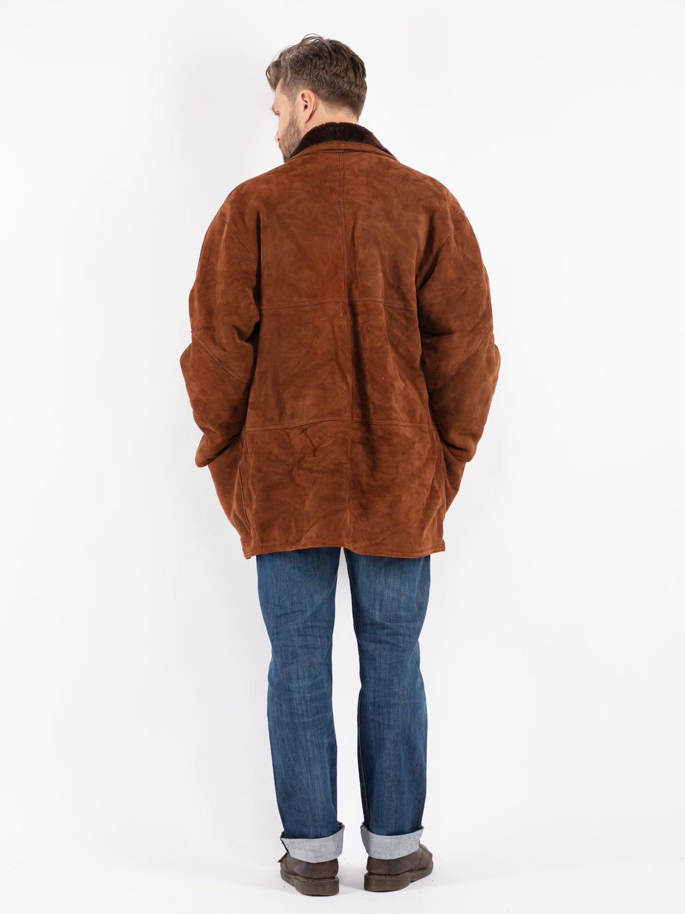 Vintage Men Sheepskin Shearling Coat in Brown