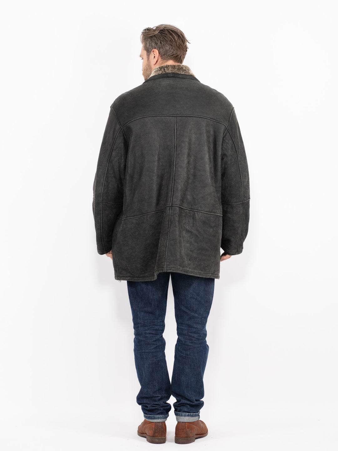 Vintage 90's Men Sheepskin Coat in BlackZ2716