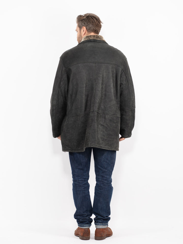 Vintage 90's Men Sheepskin Coat in BlackZ2716