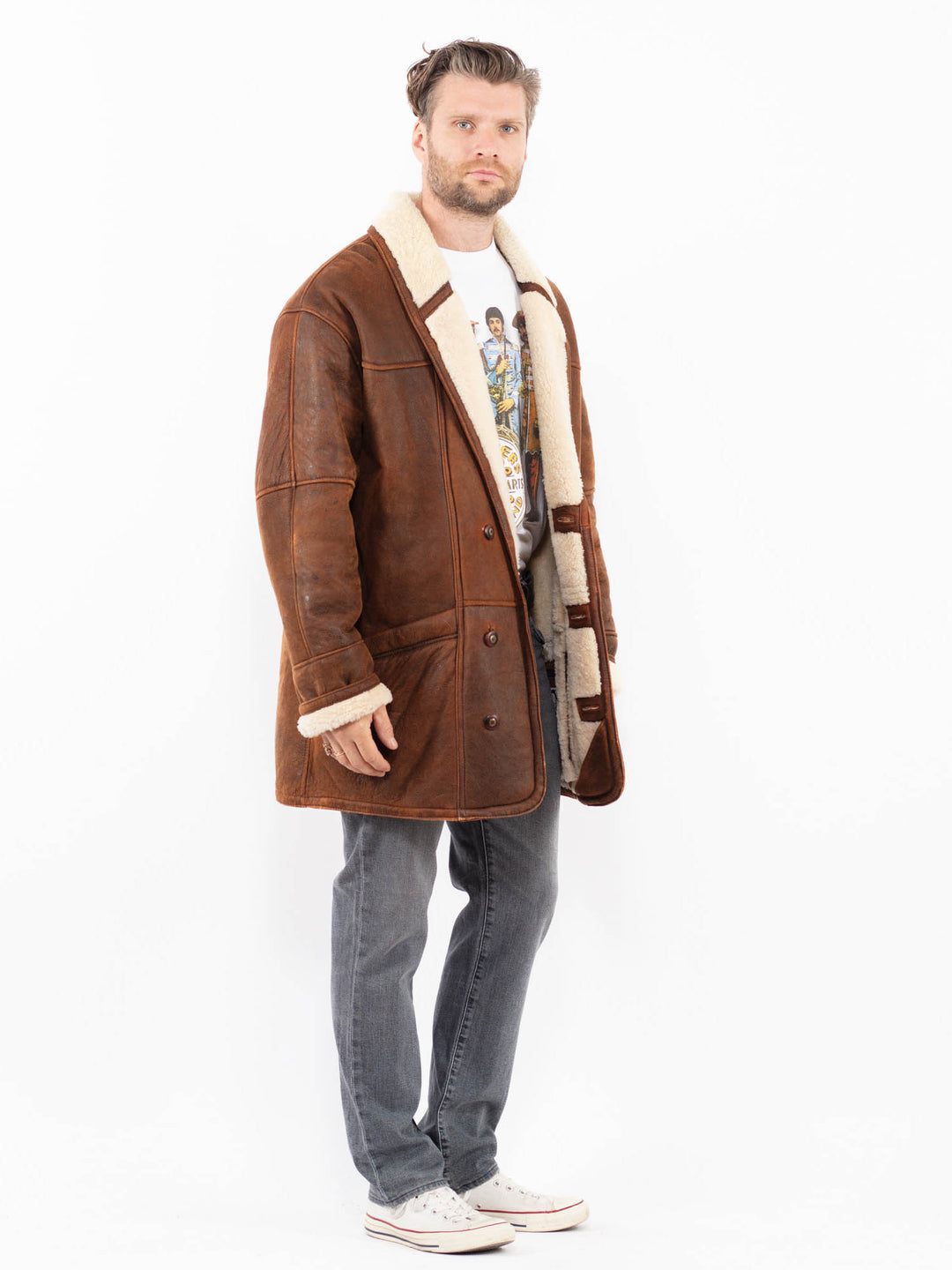 Vintage 90's Men Sheepskin Coat in BrownZ1985