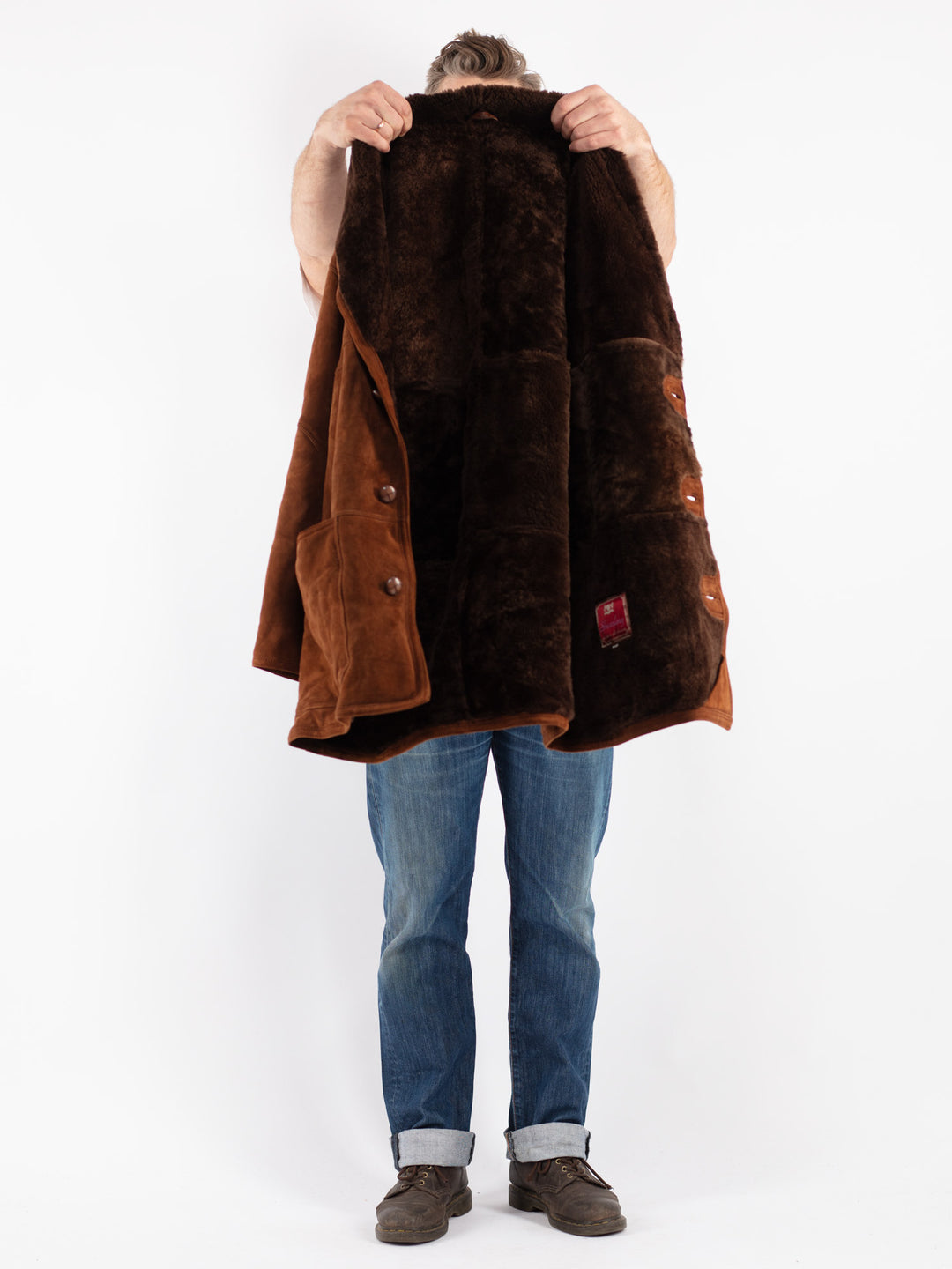 Vintage Men Sheepskin Shearling Coat in Brown