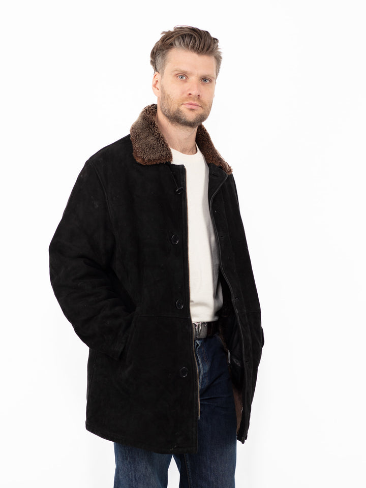 Vintage 90's Men Sheepskin Coat in BlackZ2580