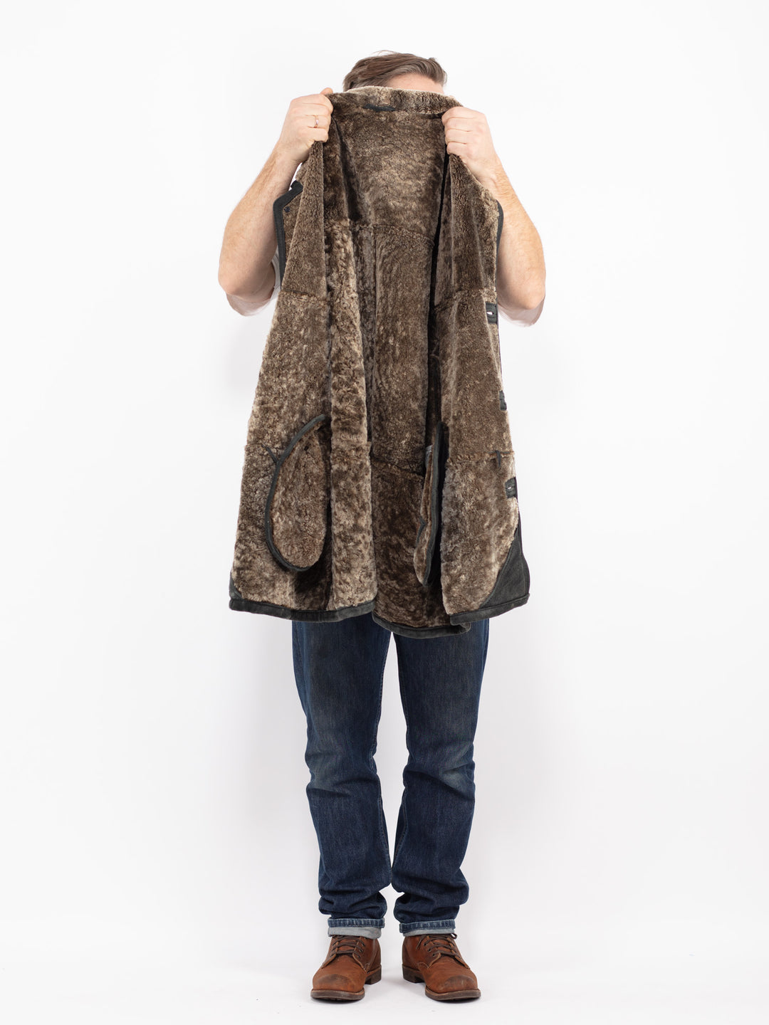 Vintage 90's Men Sheepskin Coat in BlackZ2716