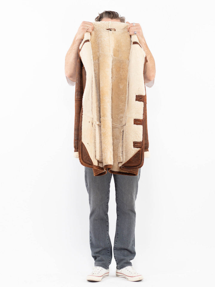 Vintage 90's Men Sheepskin Coat in BrownZ1985