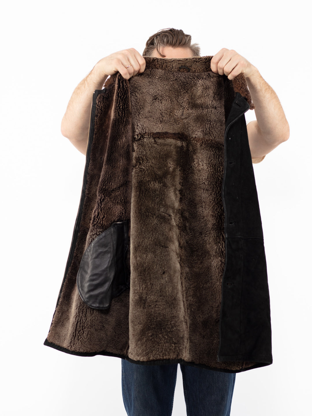 Vintage 90's Men Sheepskin Coat in BlackZ2580