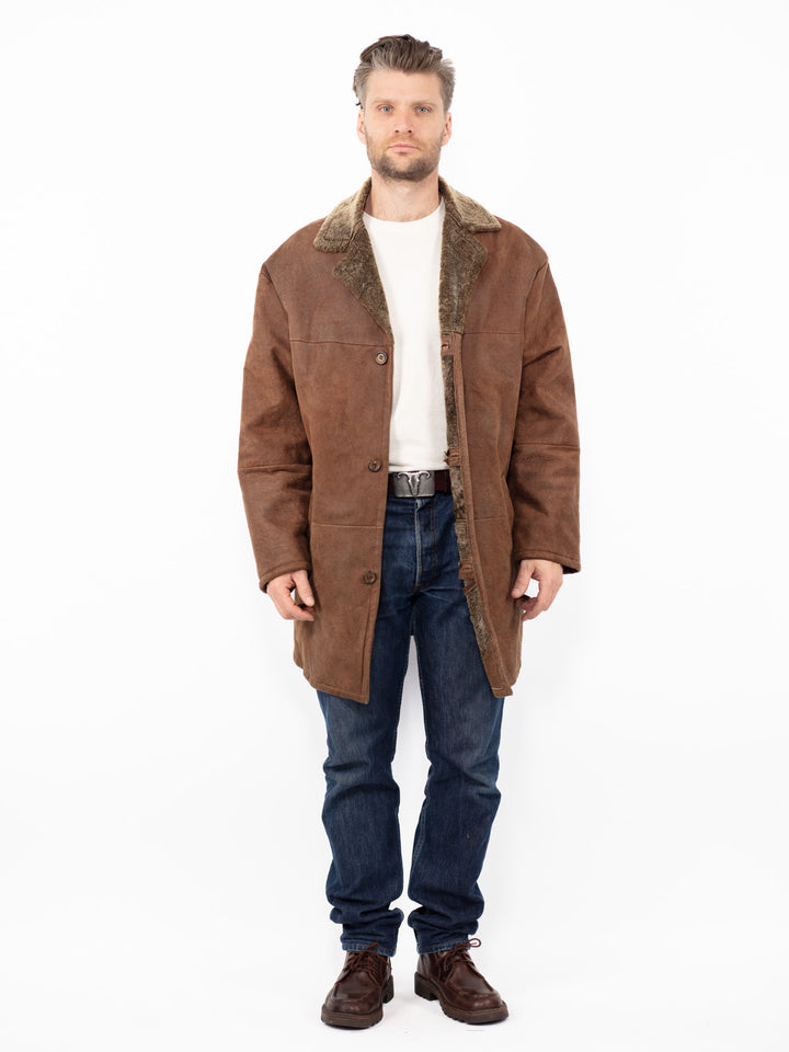 Vintage 90's Men Sheepskin Coat in Brown